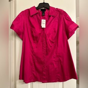 Lane Bryant Hot pink broom down short sleeve top. Size 16
